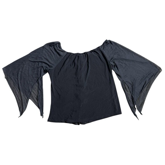 Y2K Anna Blouse Lace Up Front Black Whimsigoth Grunge Witchy Lightweight Sz 1X - Picture 6 of 16